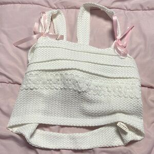 SHEIN White Knit Crop Top with Pink Accents